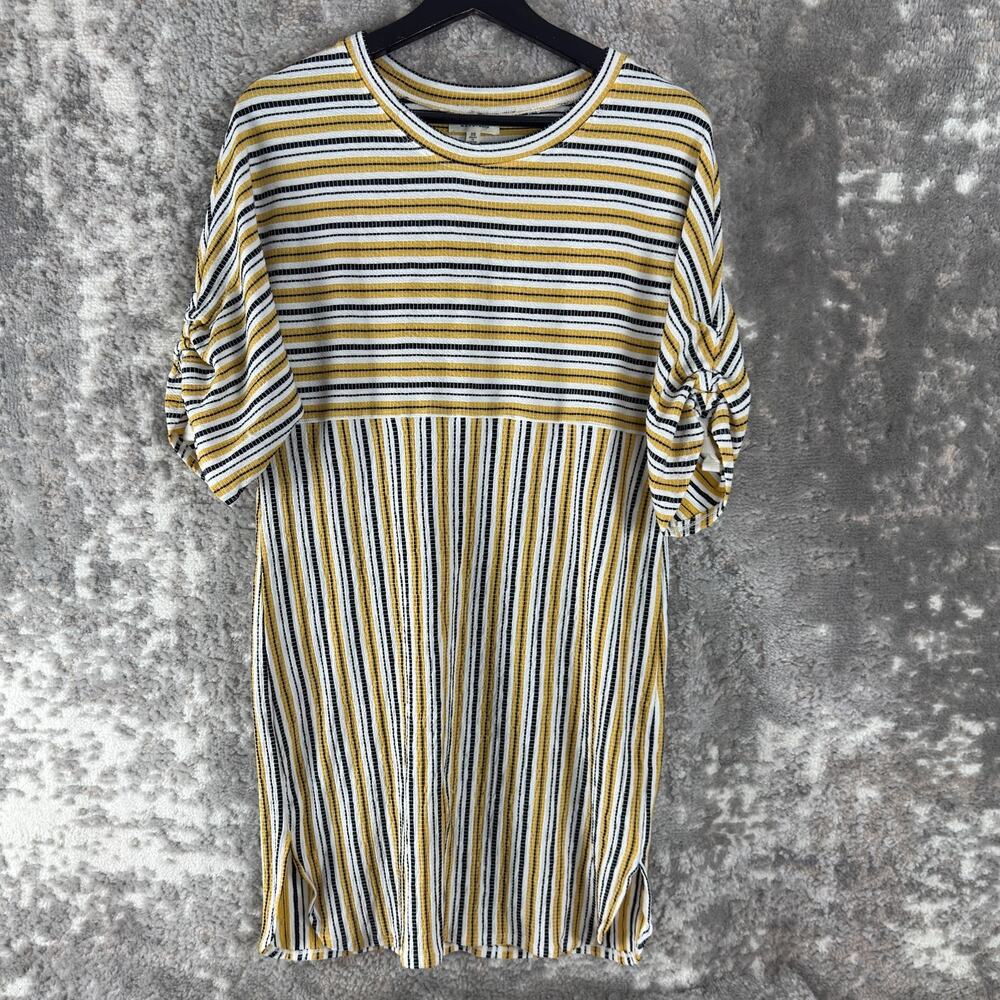 Max Studio Size XS Striped Mini Shirt Dress Yellow Short Sleeve Cocktail Stretch